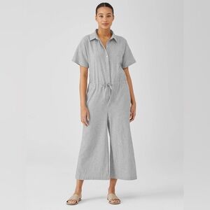 EILEEN FISHER - ORGANIC COTTON LINEN Ticking Stripe Jumpsuit. Boxy fit. XS